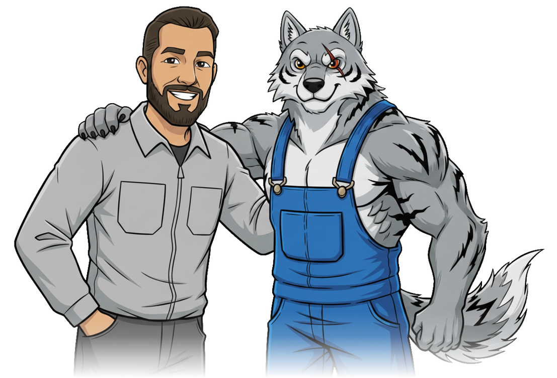NoCo owner James with his arm around the NoCo wolf mascot