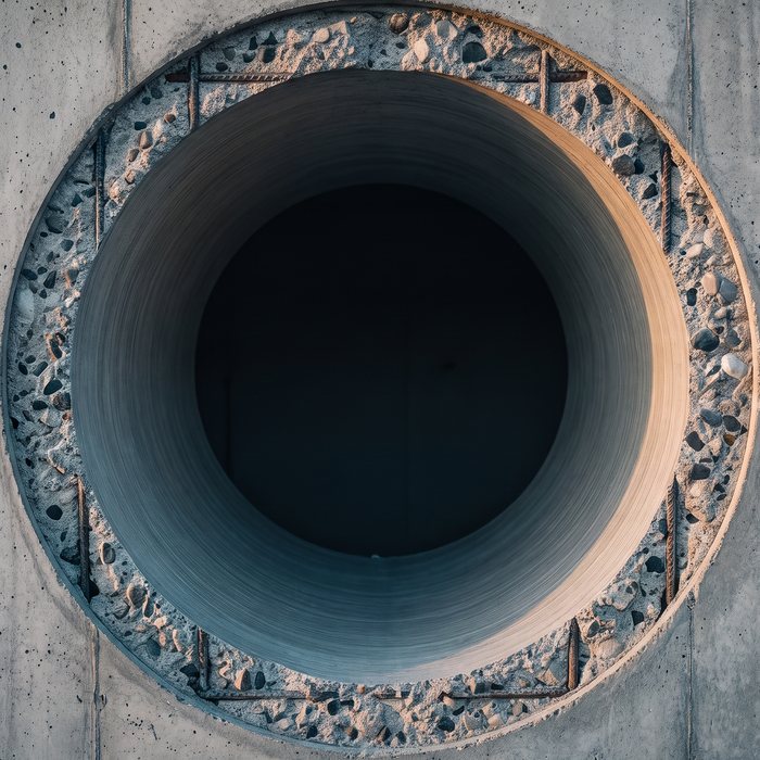 Illustration: a finished round core-drilled penetration through a concrete wall