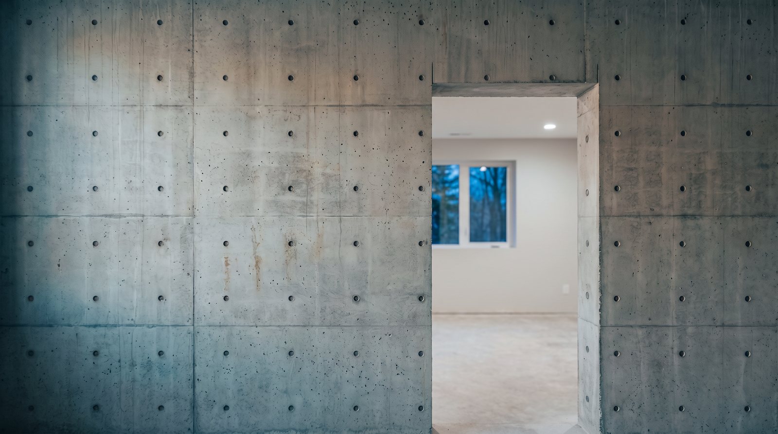 Illustration: the same wall with a new wall-sawn doorway into a finished room